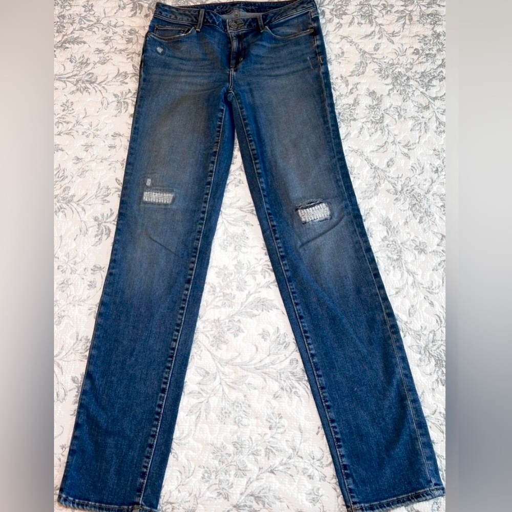 Eddie Bauer Blue Distressed Straight Leg Jeans Size 6 Tall